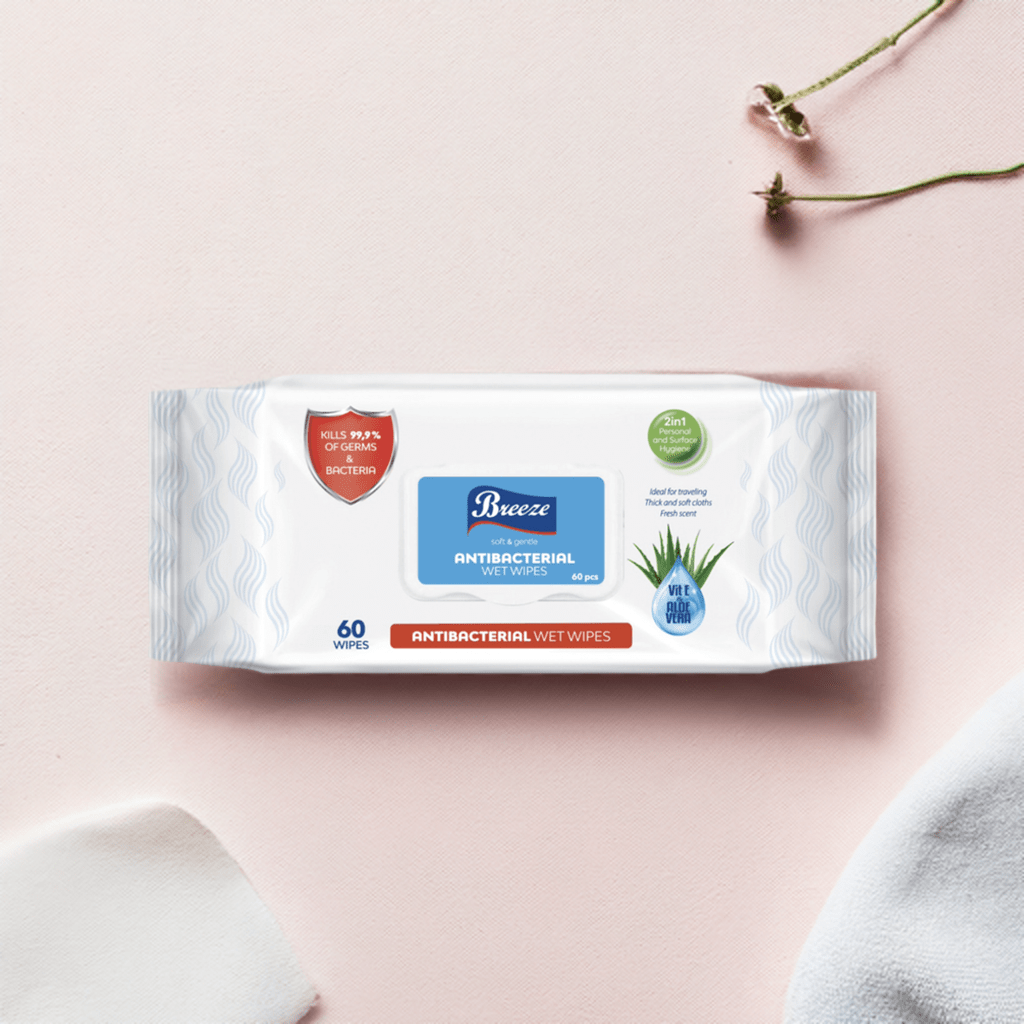 BREEZE ANTIBACTERIAL WET WIPES 60 PCS