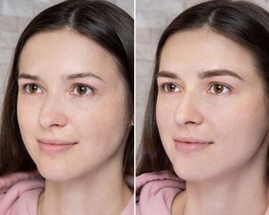 Powder/ombre permanent makeup on faux skin – English